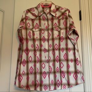 Ladies large Rock 47 Wrangler Western Pearl Snap